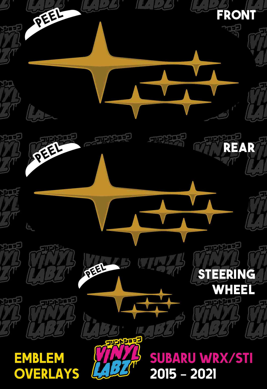 Subaru Vinyl Emblem Overlay (Black and Gold) | 2015-2021 Subaru WRX/STI