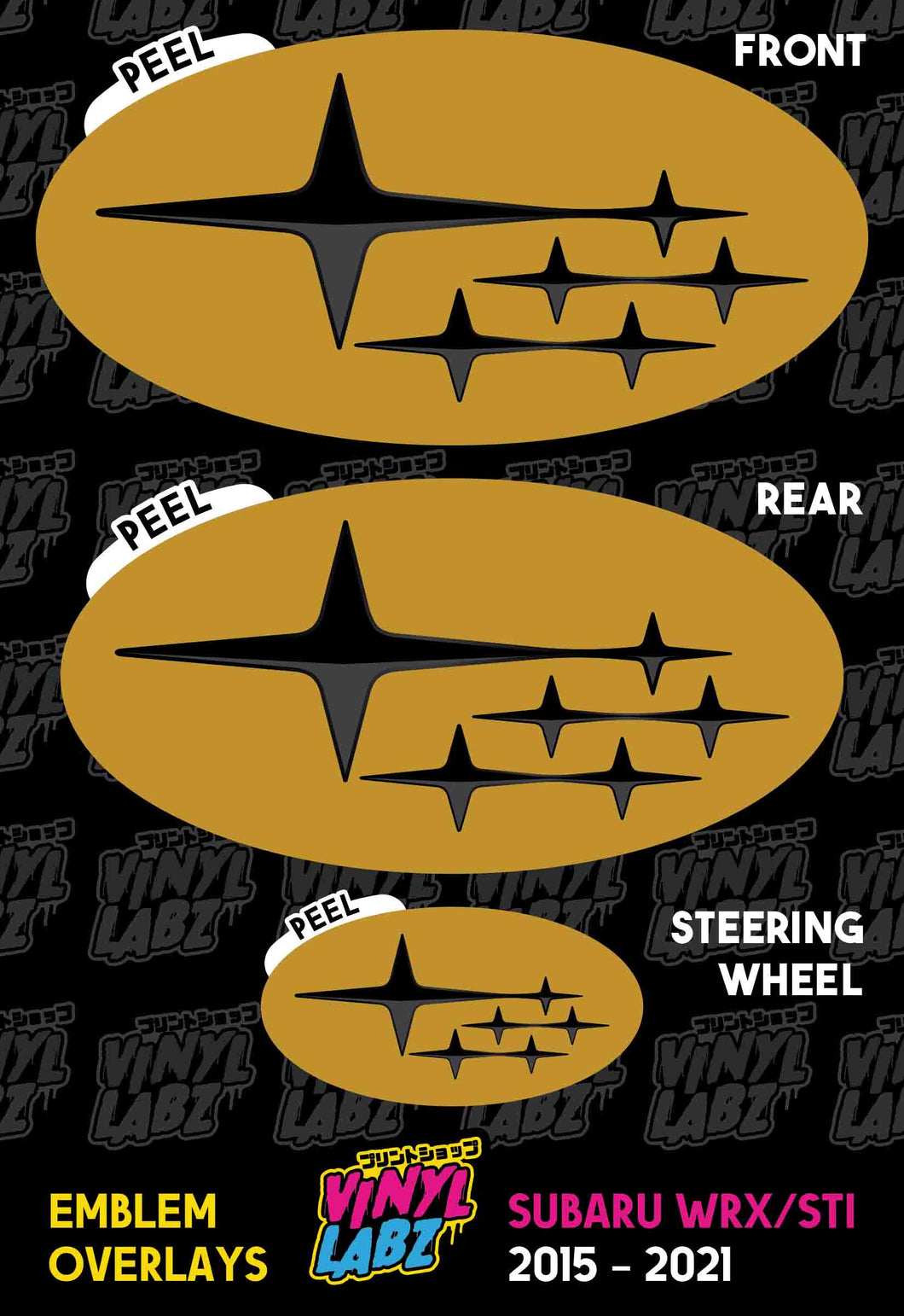 Subaru Vinyl Emblem Overlay (Gold and Black) | 2015-2021 Subaru WRX/STI