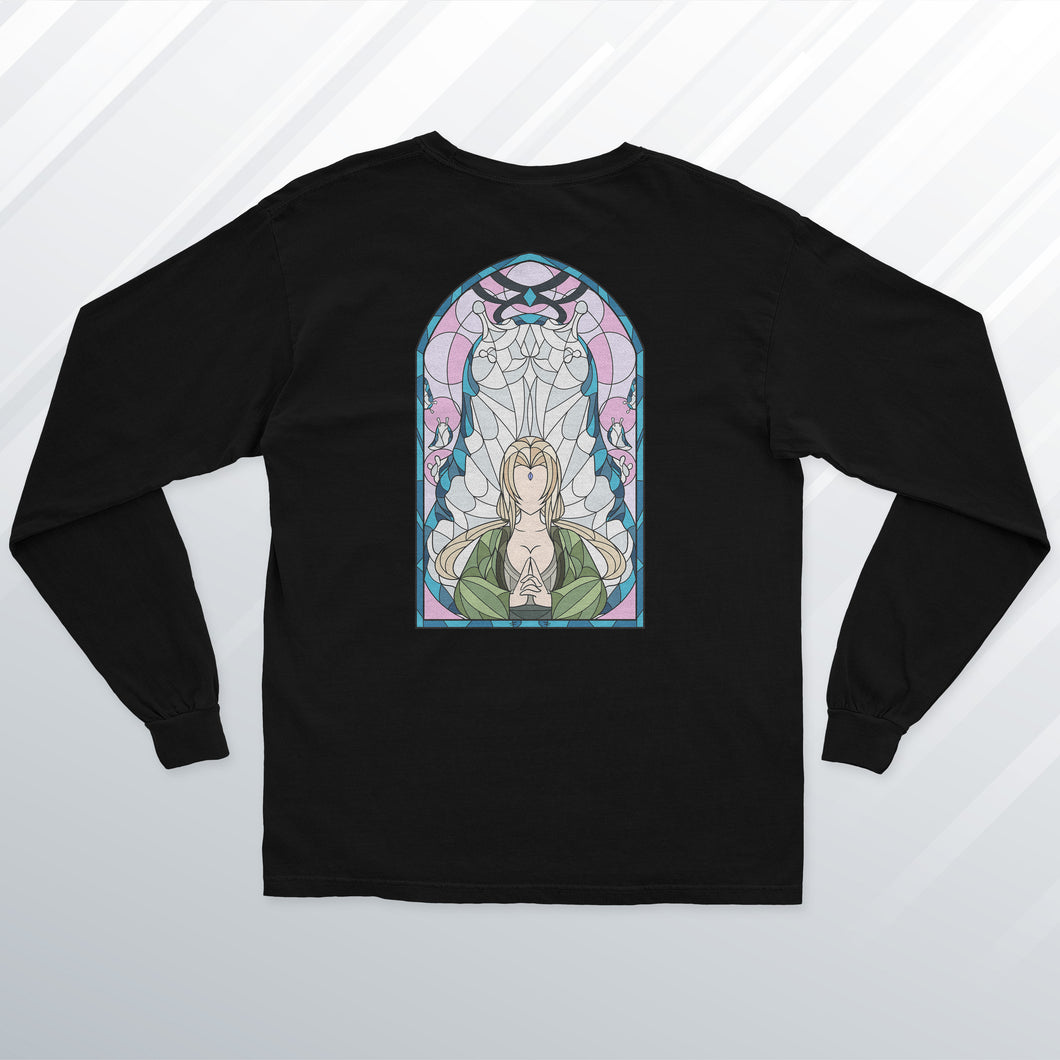 Lady Tsunade Stained Glass Long Sleeve Black T-shirt (Front & Back)